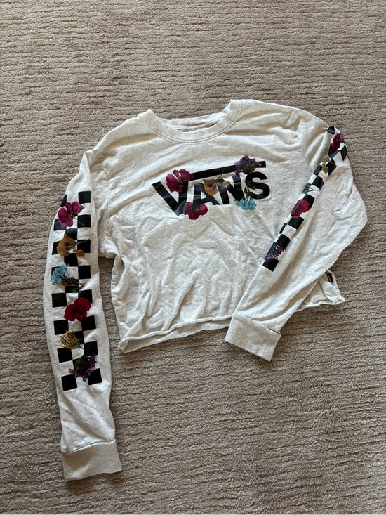 Vans Tops - Vans White Cropped Floral Logo Long Sleeve Tee
